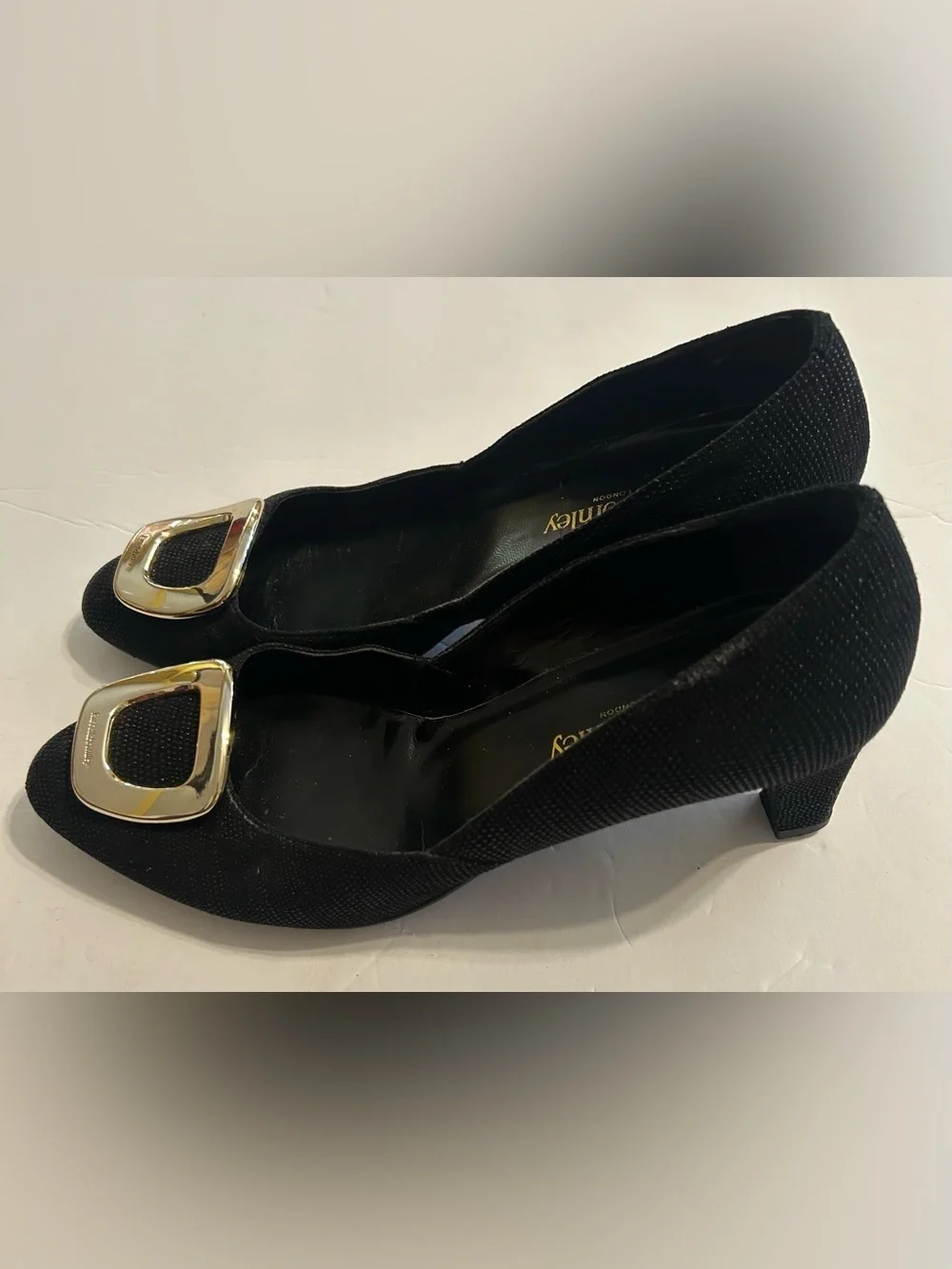 Russell Bromley Women Black Slip On heels gold buckle  EU 40 US 9